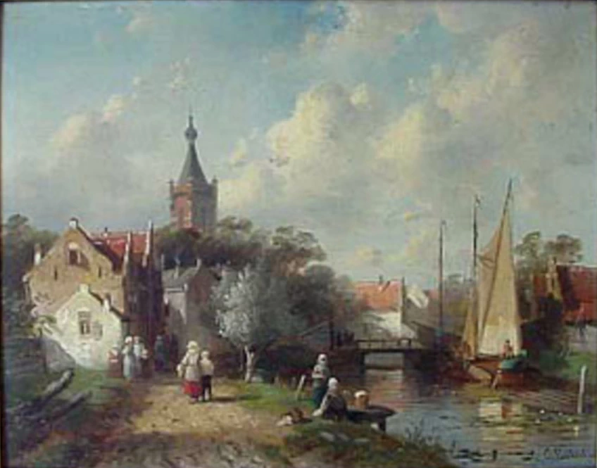 Charles Leickert - 101, Veduta di un villaggio su un canale, Museo Arnhem
